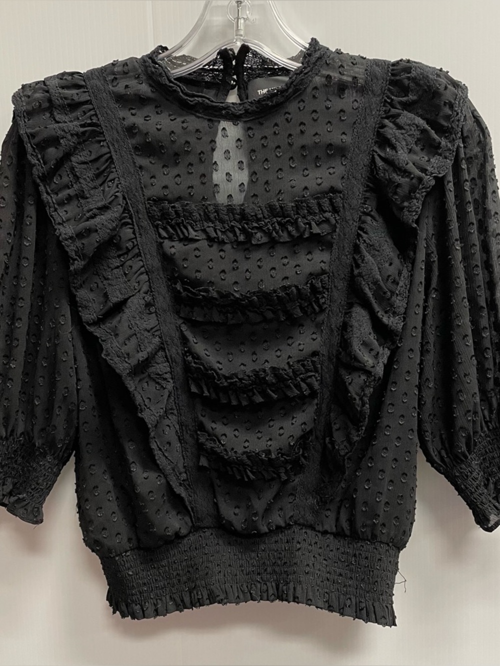 THE KOOPLES PARIS BLACK RUFFLE SHEER BLOUSE SZ 2